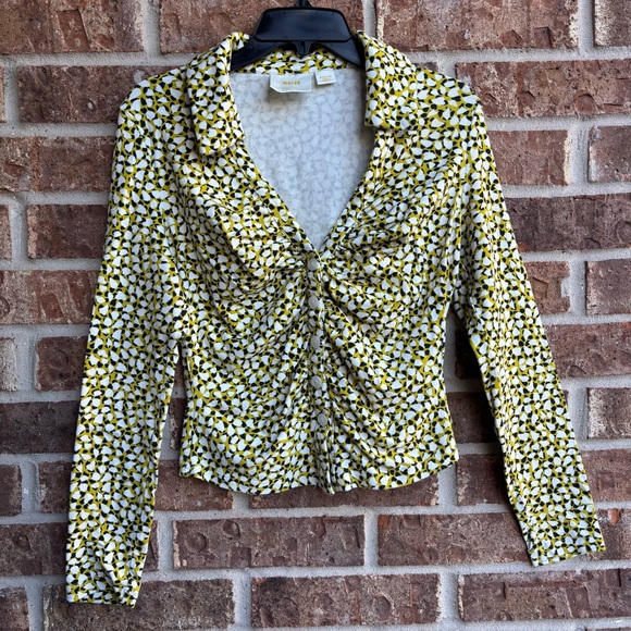 Anthropologie Maeve Yellow and Black Patterned Rush Top - Picture 2 of 7